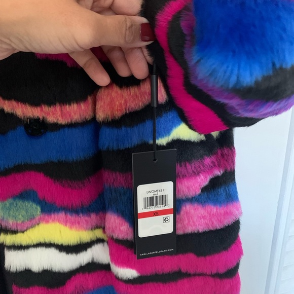 Karl Lagerfeld multi color, soft faux fur coat. - Picture 5 of 5